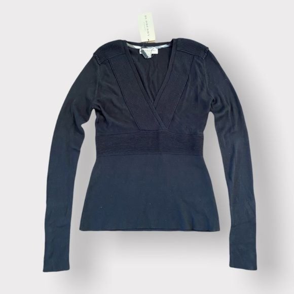 BURBERRY Structured Mulberry Silk Textured Long Sleeve Knit Top Black Sz S NWT - Picture 1 of 12